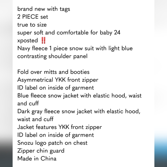 Snozu Infant 2-piece Fleece Set, Blue nwt 24m grey/dark charcoal - Picture 5 of 6